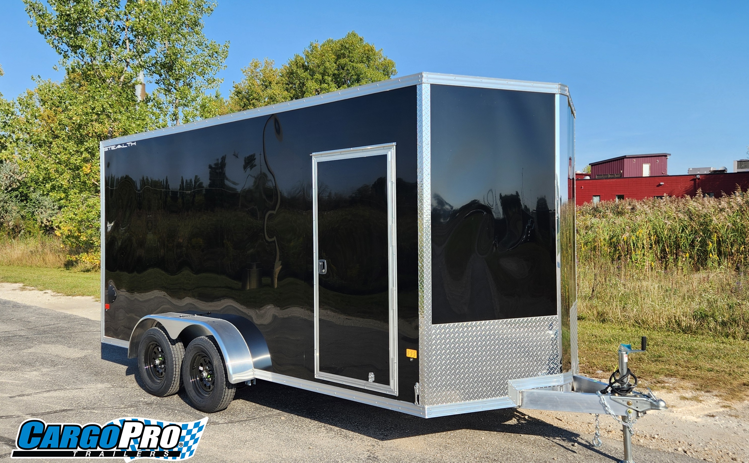 CargoPro Stealth 7x16 All Aluminum Tandem Axle Cargo Trailer with Ramp Door & 9" Extra Height- Black